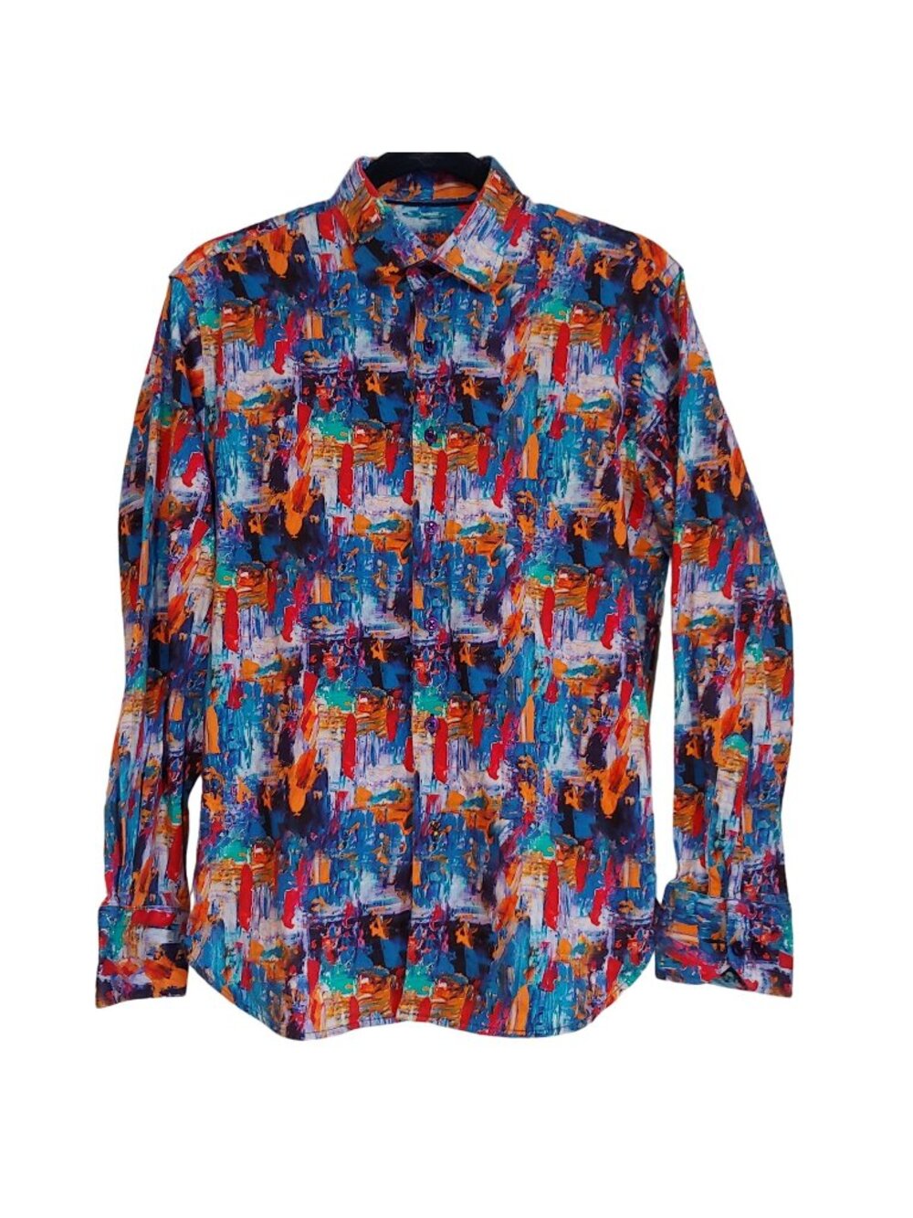 Luchiano Visconti Black Womens Colorful Abstract Long Sleeve Button Shirt M